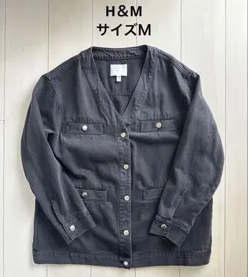 H&M 오버사이즈 노카라 데님 자켓 블랙