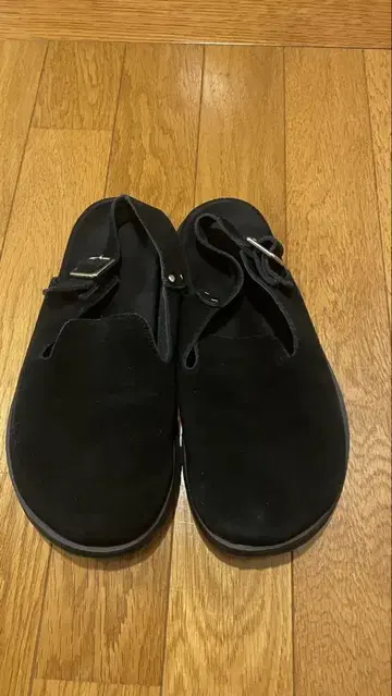 캐널진 모조 플랫 샌들 M 스웨이드 백 벨트 블랙