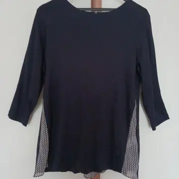 네이비 7부 소매 상의 체크 무늬 40 CECICA BLUE