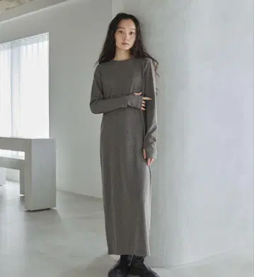 컷 리브 롱 원피스