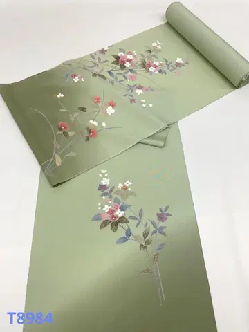 츠케사게 손그림 낙관 들어간 수국, 초롱꽃 순수 실크 옷감