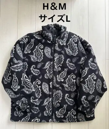 H&M 남성용 플리스 스탠드 카라 자켓 페이즐리 무늬 L