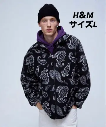 H&M 남성용 플리스 스탠드 카라 자켓 페이즐리 무늬 L