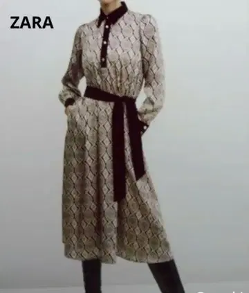 ZARA 셔츠 원피스 롱 기장 올 패턴 벨트