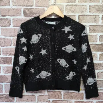 [ ZARA ] 혹성 및 별 패턴 라메 블랙 가디건 완판템