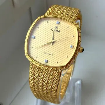 CYMA 씨마 크리스탈 보석 올골드 쿼츠 손목시계 작동품