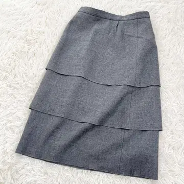 새상품급 사쿠라 SACRA 울 혼방 티어드 롱 스커트 일본제 그레이