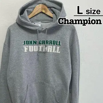 Champion 후드티 L 그레이 프린트 칼리지 풋볼 구제 의류
