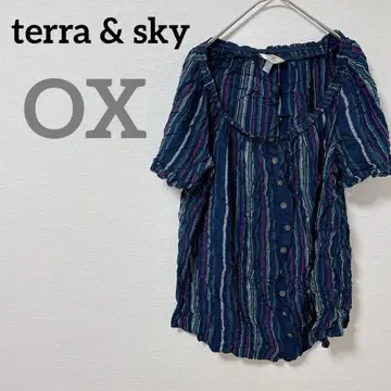 terra & sky [ OX ] 스트라이프 반팔 튜닉 셔링 넥