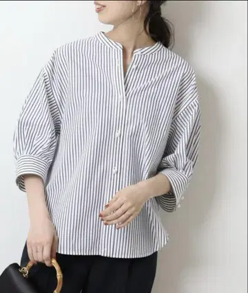 스픽 앤 스팬 펄 버튼 스트라이프 오부 소매 셔츠