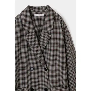 MOUSSY 체크 무늬 더블 브레스트 롱 코트