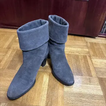 그레이 스웨이드 롤탑 부츠 힐 8cm