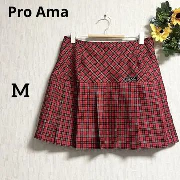 Pro Ama 레드 체크 플리츠 스커트 로고 자수 골프 스커트 M