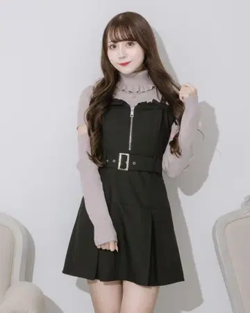 pium 프론트 지퍼 오버롤 스커트