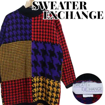 SWEATER EXCHANGE 크레이지 하운드투스 패턴 니트 M USA제