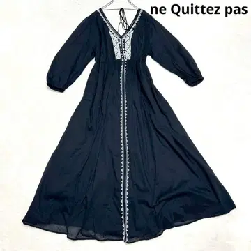 ne Quittez pas V넥 드레스 자수 원피스 인도산 블랙