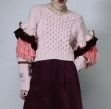 mici 데코라티브 케이블 니트 핑크