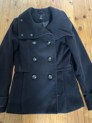 H&M 블랙 더블 브레스트 코트 US 2