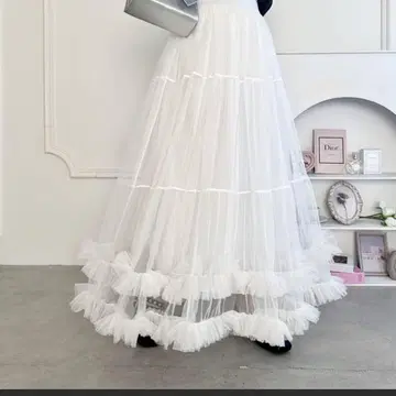 볼륨 프릴 튤 캉캉 스커트 화이트