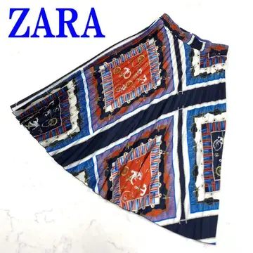 ZARA 자라 패턴 스커트 네이비 폴리에스테르 계열 M C3247