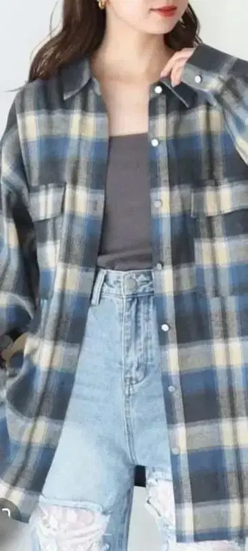 체크 무늬 BIG 셔츠
