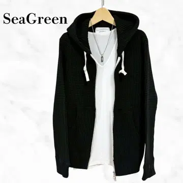 seagreen 지퍼 후드티 오니 와플 후드티 상의 블랙