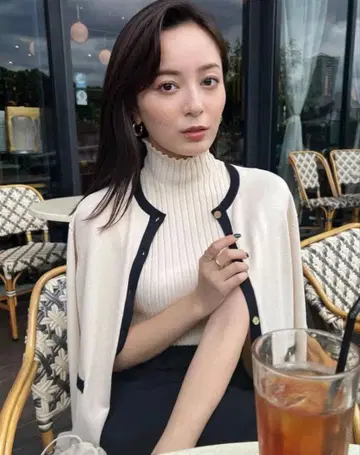 anuans 오리지널 버튼 니트 가디건 바이컬러