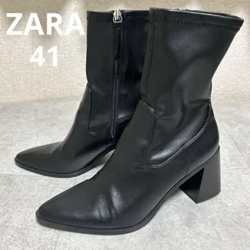 ZARA 가죽 힐 앵클부츠 41 숏부츠 블랙 빅 사이즈
