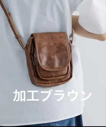 sinss 합성 가죽 미니 숄더 백 가공 브라운