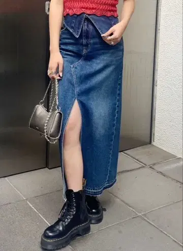 EVRIS 데님 롱 스커트