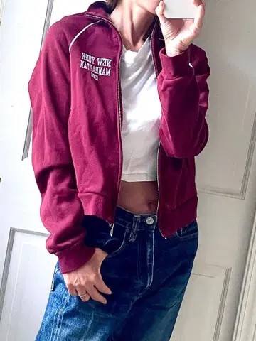 ZARA 트랙 자켓 버건디 속기모 집업 S