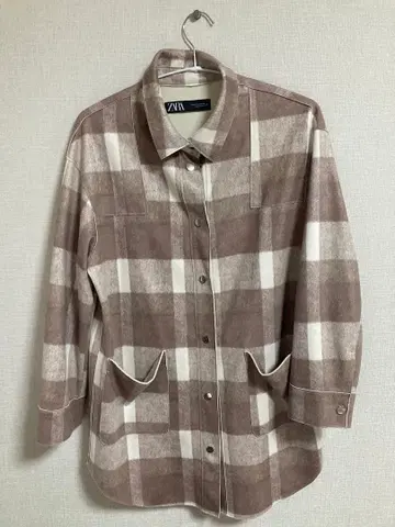 ZARA 브라운 화이트 체크 셔츠 자켓 M