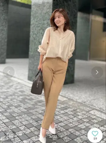 아뉴앙스 anuans 센터 프레스 테이퍼드 팬츠 ( CAMEL ) S