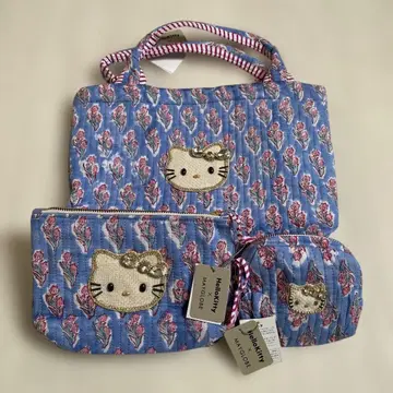 키티 x 메이그로브 퀼팅 백 파우치 비즈 큐빅 미사용 E