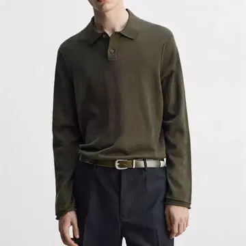 울 - 코튼 니트 피케 셔츠 L ( JP L ) | 카키 ZARA 자라