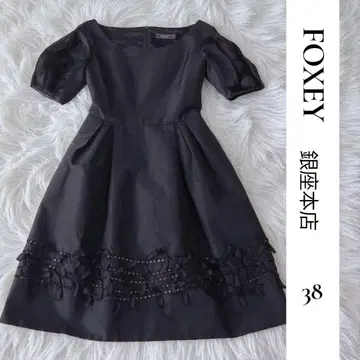 FOXEY 리본 레이스 드레스 원피스 38 블랙 실크 100% 세레모니