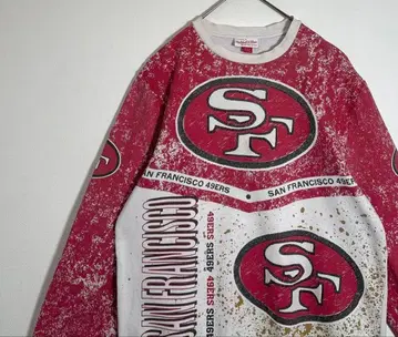 Mitchell & Ness 49ERS 올 패턴 프린트 속기모 맨투맨