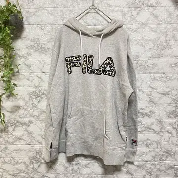 FILA 여성용 L 사이즈 그레이 레오파드 무늬 후드티