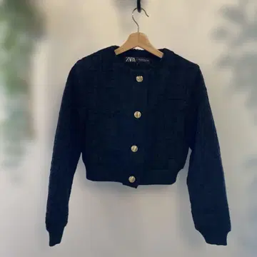ZARA 노카라 트위드 자켓 블랙 XS