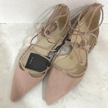 미사용 새상품 자라 ZARA 레이스업 플랫 펌프스 36