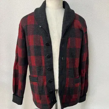 플랫 헤드 가디건 빨간색/블랙 체크 사이즈 38 (M 사이즈 상당)