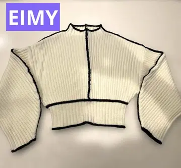 EIMY 에이미 하이넥 스웨터 화이트 블랙 라인