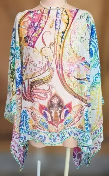 에트로 컬러풀 페이즐리 무늬 판초 실크 100 y32