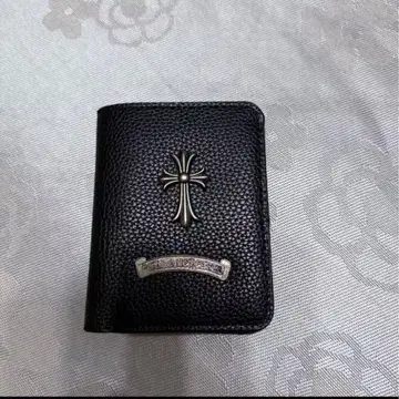 블랙 가죽 이단 접이식 지갑 크로스 모티브