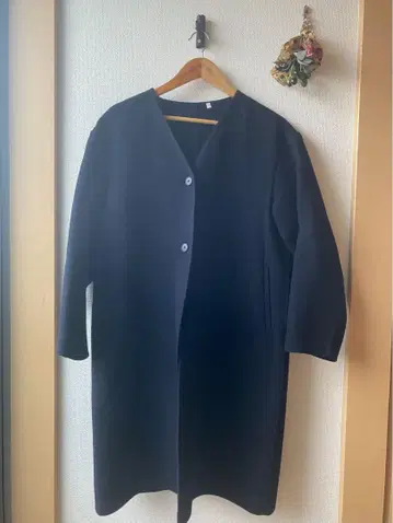 네이비 울 혼방 롱 코트