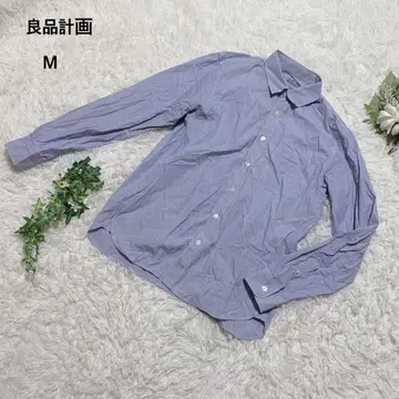 무인양품 셔츠 긴팔 면100% 비즈니스 오피스 스트라이프 심플 M