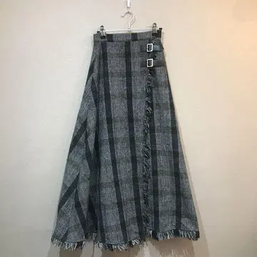다리치 프린지 체크 랩스커트 블랙 사이즈 S