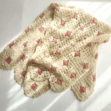 손뜨개질 모헤어 대형 스톨 숄 핑크 베이지 핸드니트 코바늘뜨기