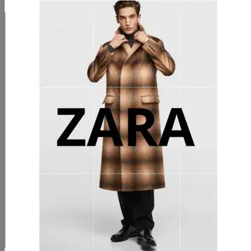 ZARA 체스터 코트 브라운 계열 체크 오버 사이즈 롱 코트