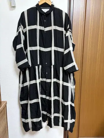 이치 앤티크 체크 무늬 셔츠 원피스 긴팔